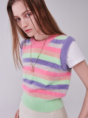 CENTAUR RAINBOW KNIT VEST_PINK