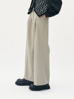 [Fabric from ITALY] Wool wide-leg trousers (Light khaki)