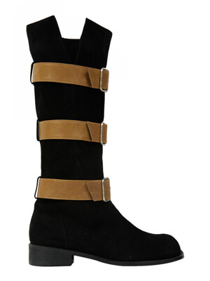 SLIT BELTED SUEDE BOOTS / BLACK