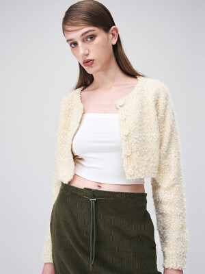 Snow Crop Knit Cardigan, Cream Yellow