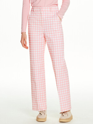 PANINI Cotton straight pants (Pink gingham check)