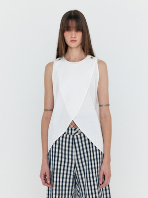 WAVIE Sleeveless Open Jersy Top - White