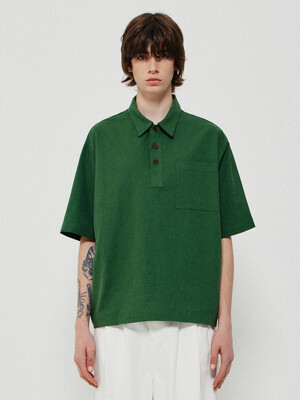 WASHED LINEN COLLAR SHIRT_GREEN