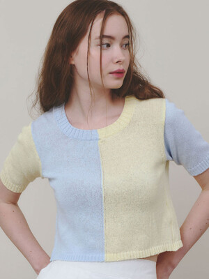 Sherbet Half and Half Sweater (Sky Blue & Lemon)