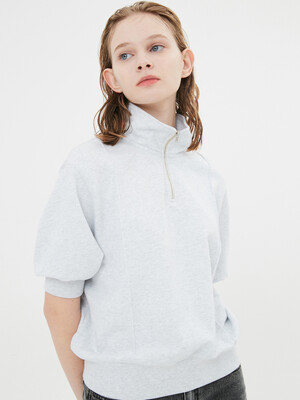 Half Sleeve Zip Up Sweatshirt / Heather Grey