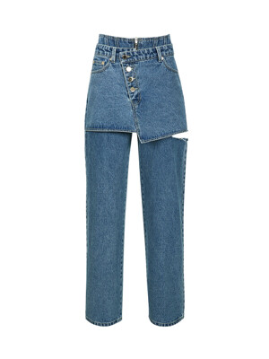 DOUBLE LAYERED CUT-OUT JEANS (BLUE)