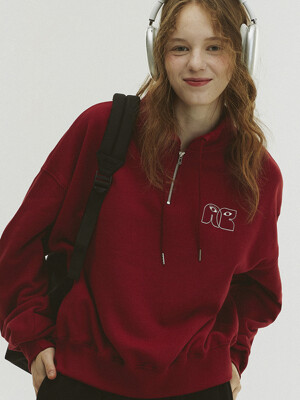 High Neck String Sweatshirt_Deep Red