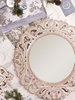 Grace Round M_Wooden Carved Wall Mirror