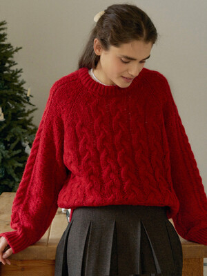 T Cozy Alpaca Cable Knit_Fiery Red