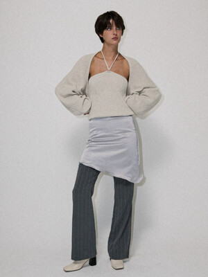 Diagonal Line Satin Skirt_2colors