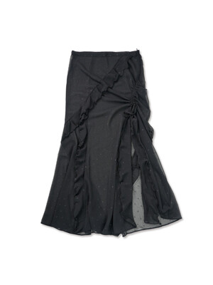 SILHOUETTE RUFFLE MAXI SKIRT [BLACK]