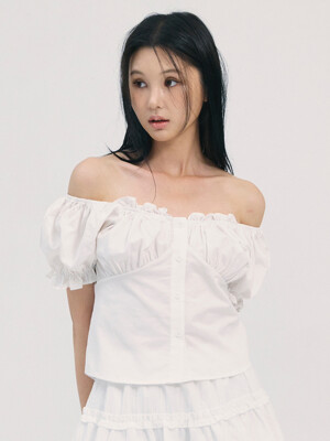 noa shirring blouse-white