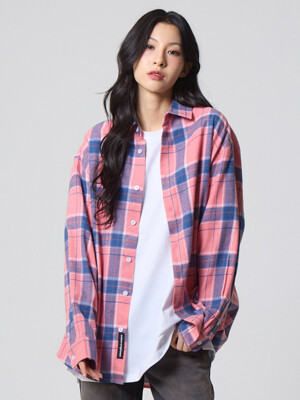 플라넷 오버핏 체크 셔츠 핑크_Planet Over Fit Check Shirts Pink