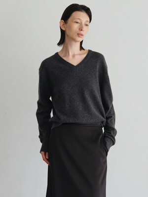 V-Neck Pull-Over Knit_Charcoal