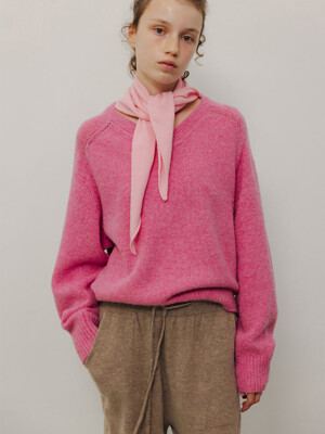 Wool Vneck Pullover  Pink (WE4X51C77X)