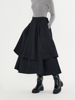 MET wool tiered long skirt black