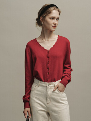 SALENA wool v neck cardigan_red