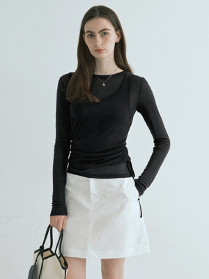 [SET] 사이드 셔링 레이어드 티셔츠 블랙 MDTS067BLACK