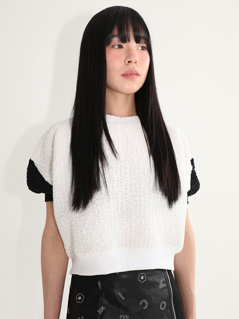 NOFFICIALNOFFICE★韓国★SEE-THROUGH MESH RIBBON TOP/追跡あり SEE-THROUGH MESH RIBBON TOP BLACK