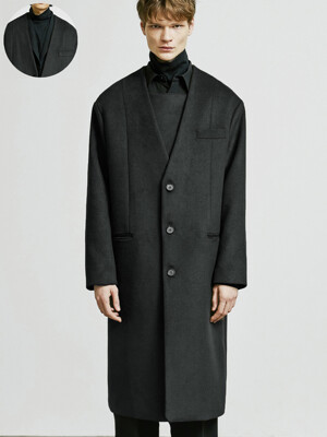 COLLARLESS FRONT COVER COAT BLACK
