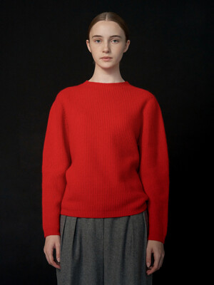 CASHMERE BLEND SHIRRING SHOULDER WHOLEGARMENT KNIT TOP