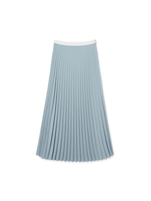 Women Pleats Maxi Skirt_Light Blue
