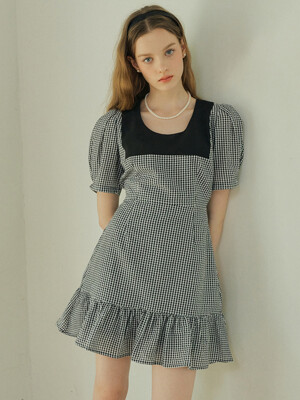 FRILL CHECK DRESS - BLACK