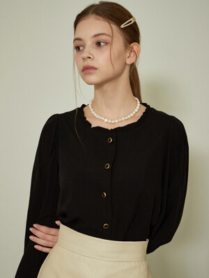 j1039 silky frill blouse (black)