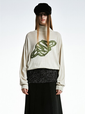 SATURN TURTLE NECK KNIT PULLOVER, CREAM