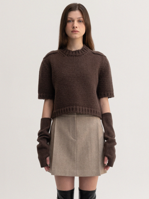 hand knitting round wool knit warmer set (brown)