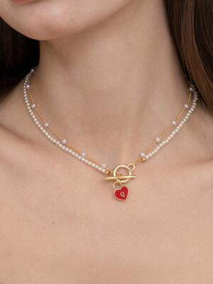 [단독]Color Heart Pearl Necklace