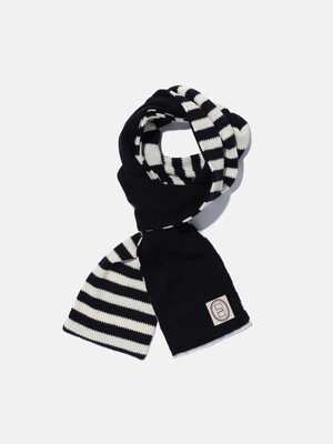 Striped knit muffler / Black ivory