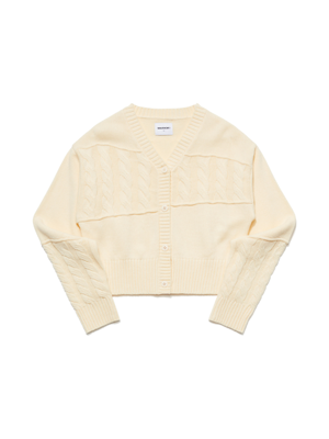 (W) CABLE CROP CARDIGAN IVORY