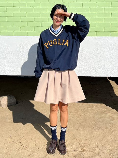 티셔츠 - 앤유 (AND YOU) - PUGLIA V-neck pullover windbreaker (Navy)