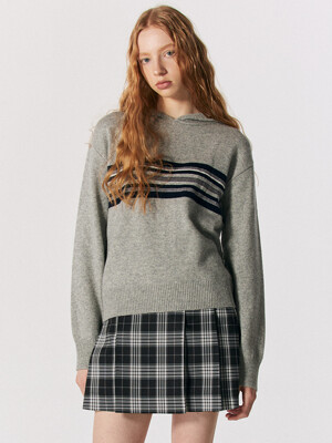 Stripe Knit Hoodie [GREY]