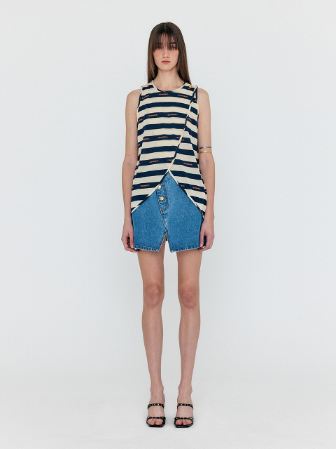 데님 - 잉크 (EENK) - WENETA Asymmetric Front Denim Mini Skirt - Denim Blue