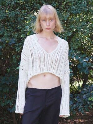 V-NECK OPEN SWEATER, BEIGE