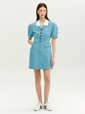 UFFIZI Color-blocked collar one piece (Cerulean blue)