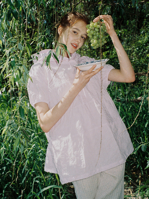 티셔츠 - 페스토 (pesto) - SHIRRING HALF SLEEVE HOODIE ROSE