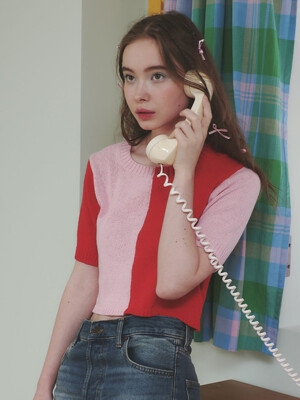 Sherbet Half and Half Sweater (Red & Pink)