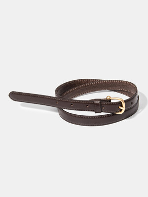 (W) gold bell buckle cowhide leather belt (T006_brown)