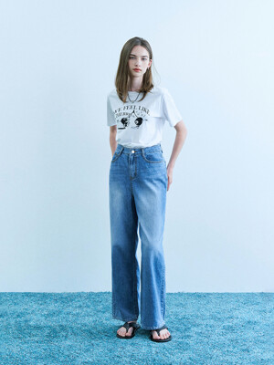 Lidy vintage washing wide denim pants - blue