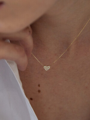 14k Pave heart necklace