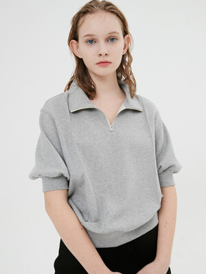 Half Sleeve Zip Up Sweatshirt / Melange Grey