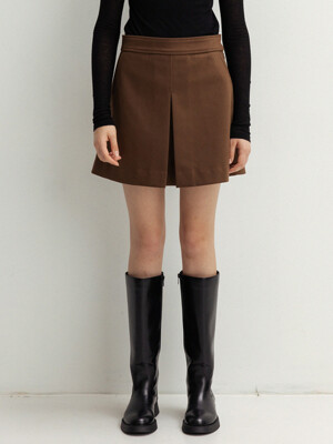 inverted pleat mini skirt (brown)