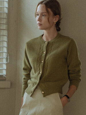 Gold button essential cardigan_Olive green