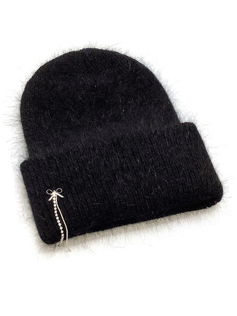 모자 - 아더월들리 (OTHER-worldly) - Ribbon Chain Angora Beanie [Black]