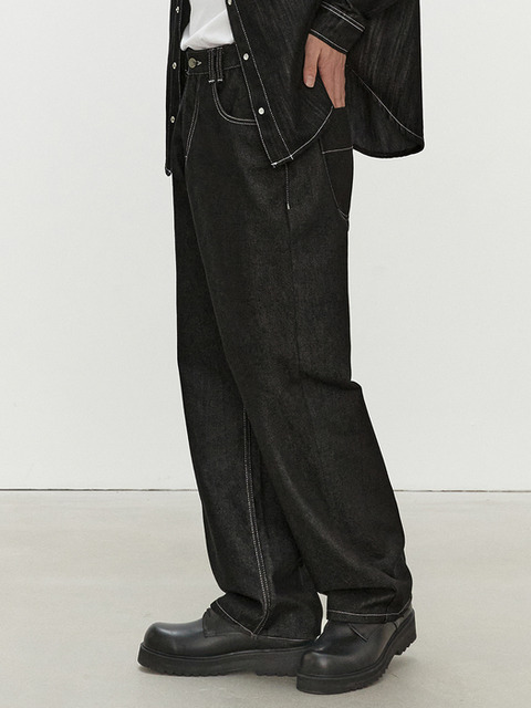 팬츠,데님,데님 - 데케트 (DECET) - Mid Rise Wide Jeans DCPT027CPBlack
