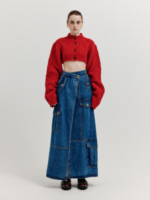 XICOR Cargo Maxi Denim Wrap Skirt - Blue