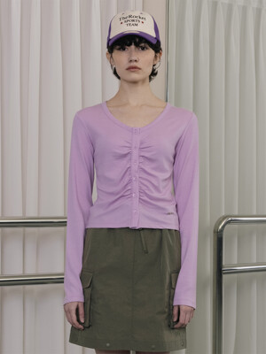 R SHIRRING JERSEY CARDIGAN_LIGHT VIOLET